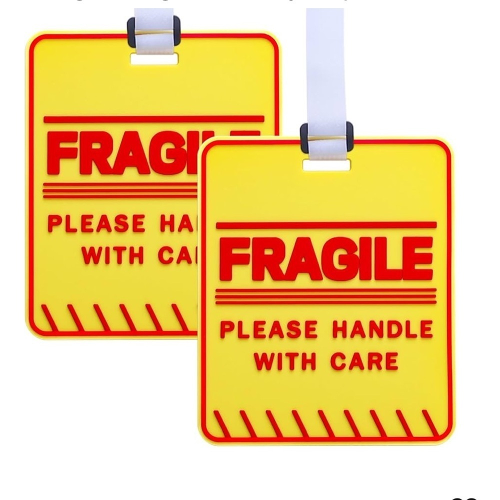 2- (2) Pack Bright and Large Luggage Tags - Fragile - Handle with Care